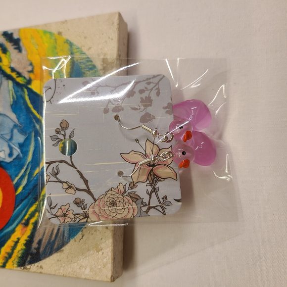 TRANSLUCENT PINK DUCK EARRINGS - Picture 2 of 2